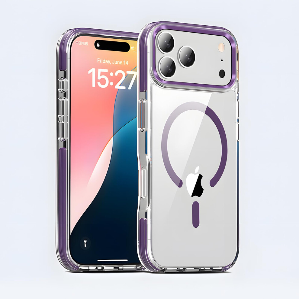 Magnetic Clear Case Shockproof Antiyellowing Thick Transparent For Iphone 17 Pro Max Purple 9339159880807
