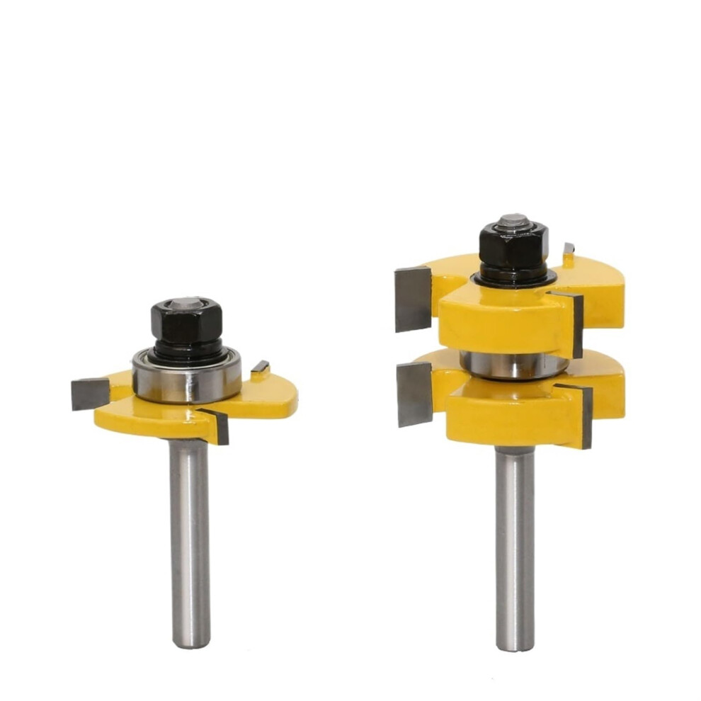 Tongue And Groove Router Bits 2Piece Set, 1/4Inch Shank, 3 Teeth, Tshape End Mills With Bearing For Wood Milling 9119770470829