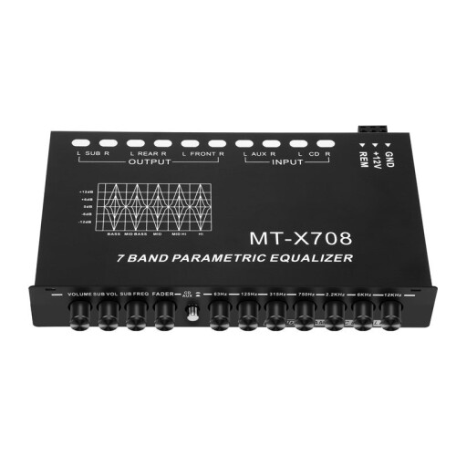 7-Band Car Audio Equalizer, Adjustable 7 Bands EQ Car Amplifier Graphic Equalizer with CD/AUX Input Select ,Black