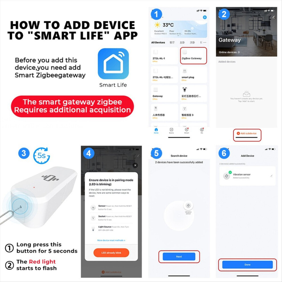 Zigbee Smart Vibration Sensor Detection Tuya Life App Notification Rea 4853841174166