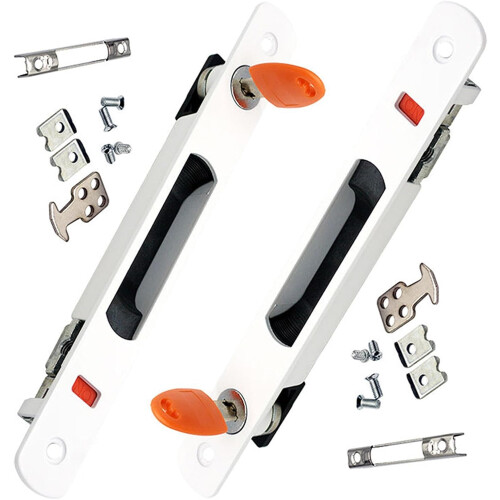 (White) 2-Piece Sliding Door Lock with Keys, Embedded Installation, Single-Sided Hook Lock for Aluminum Doors and Windows