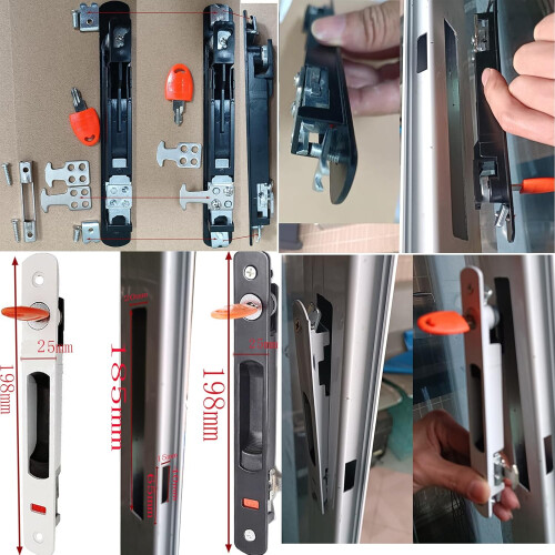 (White) 2-Piece Sliding Door Lock with Keys, Embedded Installation, Single-Sided Hook Lock for Aluminum Doors and Windows 2