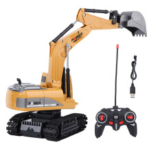 Hydraulic Car RC Excavator Toy 2.4G Full Function Remote Control Engineering Vehicles Kids Educational Toys With Metal Bucket Rechargable Battery Dura