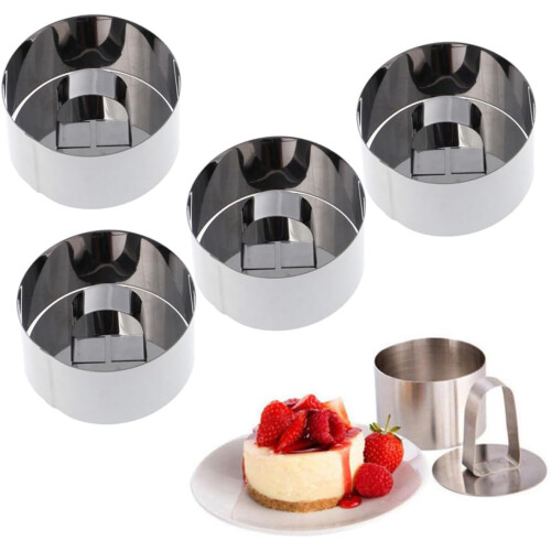 4pcs Stainless Steel Cake Ring Set NonStick Quick Release Baking Mold Easy Clean Durable 1