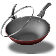 34cm Stainless Steel Wok Pan with Wooden Handle, NonStick Surface for Even Heat Cooking