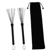 Retractable Stainless Steel Wire Drum Brushes Set with Long Rubber Handle and Carry Bag