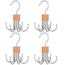 4pack belt organizer with 6 hooks, rotatable tie hanger, foldable wood and stainless steel stand for hats, bags and scarves