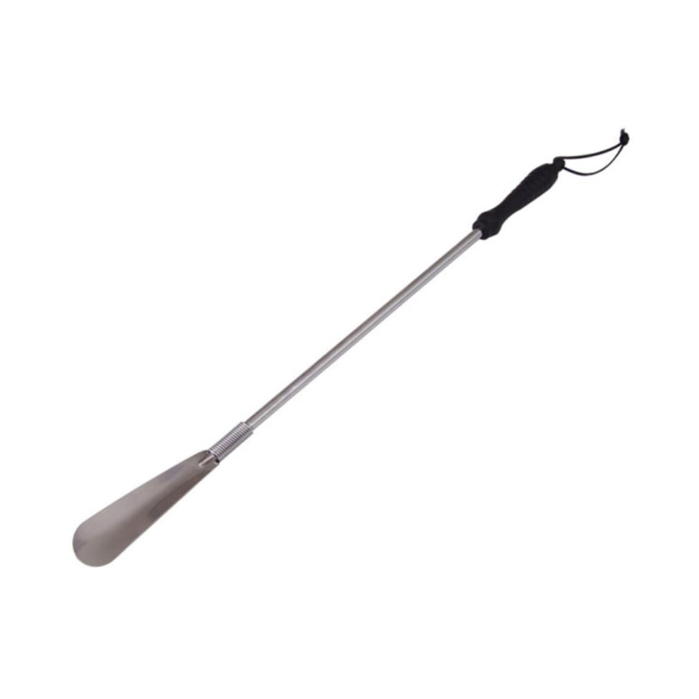Retractable Stainless Steel Long Handle Shoe Horn with Ergonomic Heel Guide for Seniors Travel Use