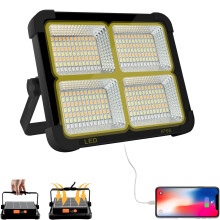 Refletor LED de alta intensidade com regulagem contínua, 100W e 10000LM, recarregável, com bateria de 16500mAh e carregamento solar.
