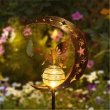 Lampe de jardin étanche à piquer pour décoration extérieure, lampe solaire avec métal antirouille et globe en verre craquelé, décoration