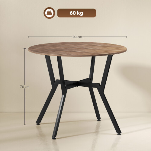 Homcom HOMCOM Small Kitchen Table with Black Steel Legs, Dining Table, Brown 2