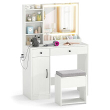 Toallero LED - HELLOSHOP26 - 90 x 40 x 135 cm - Espejo incluido - Taburete ergonómico - Almacenamiento práctico