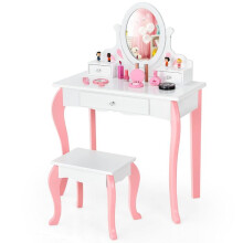 Peluquera infantil - HELLOSHOP26 - Lote con taburete - Espejo giratorio - 3 cajones - MDF blanco