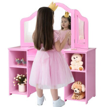 Coiffeuse pour enfants - HELLOSHOP26 - 2 en 1 - Miroir amovible - MDF - Rose