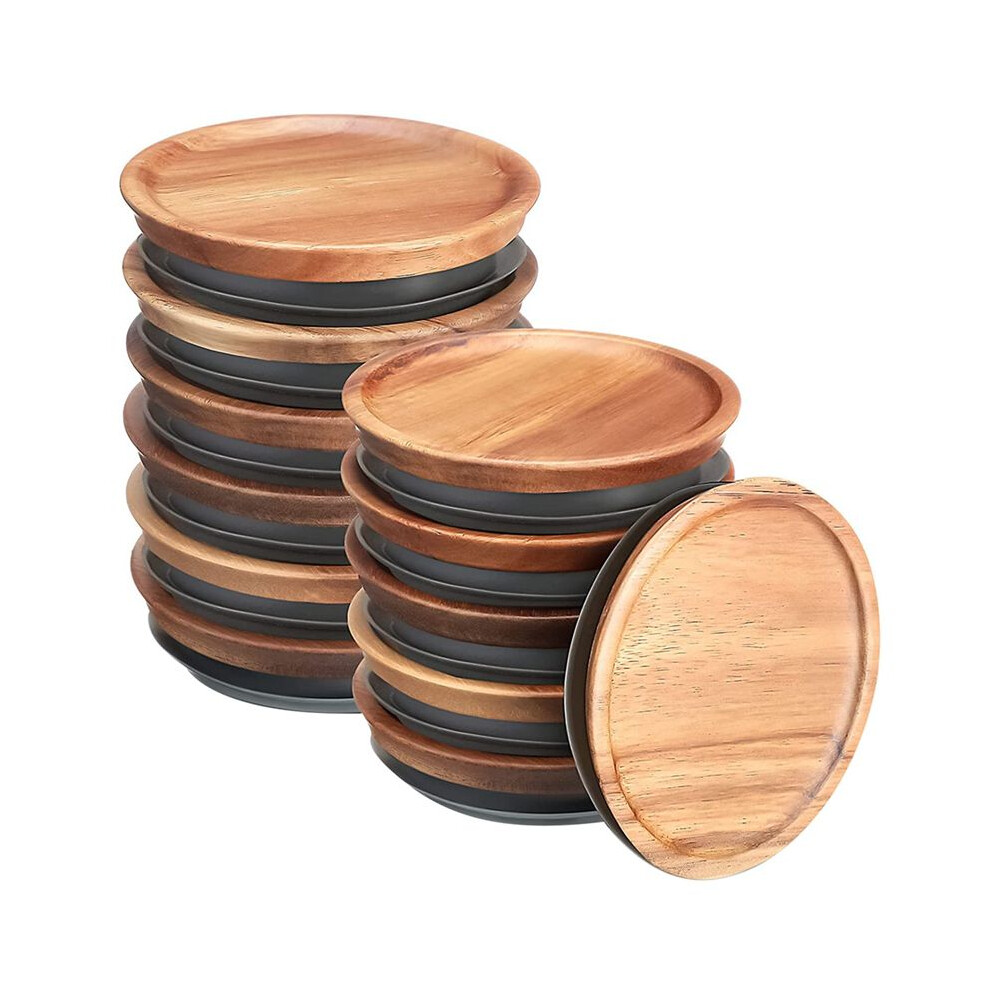 12Pcs 3.5 Inch Wide Mouth Mason Jar Lids Reusable Canning Lids Wooden Mason Jar Lids With Airtight Silicone Seal 6132625350759