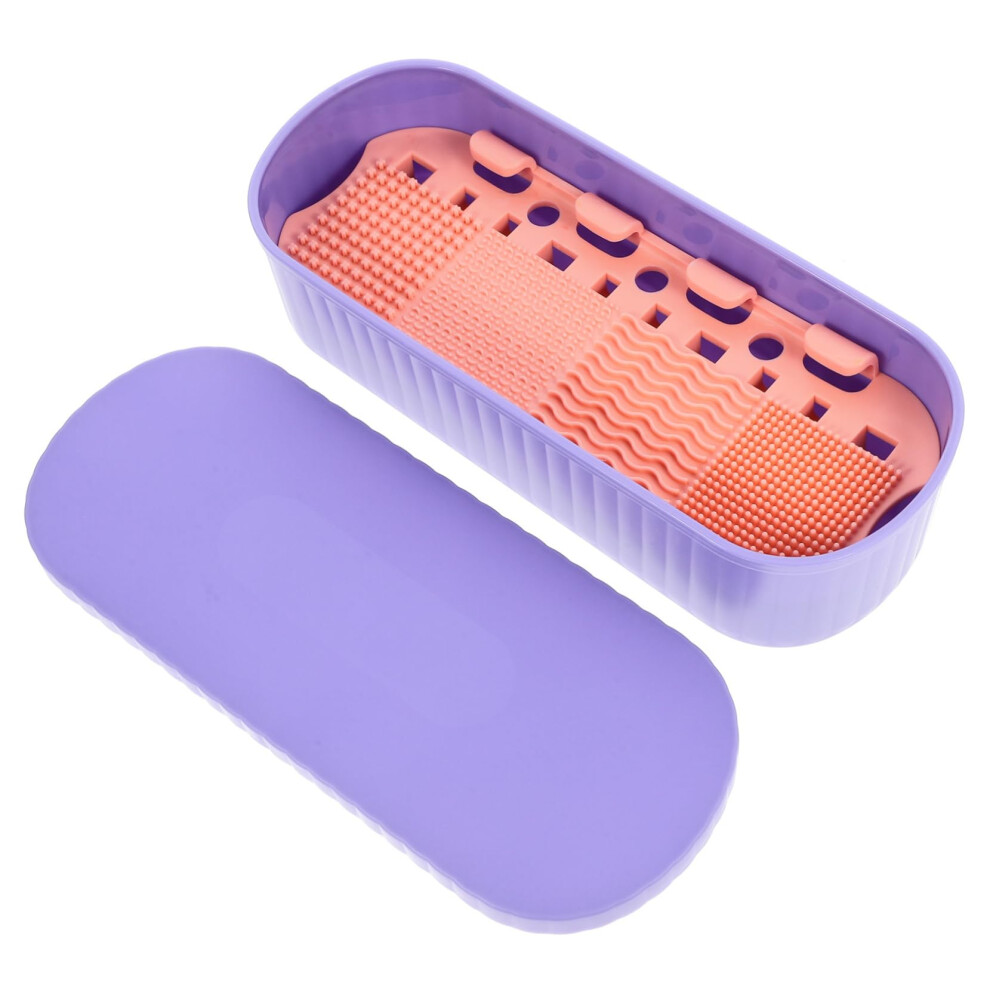 Purple Makeup Brush Cleaner Box With Fast Cleaning And Drying Holder For Travel Organization