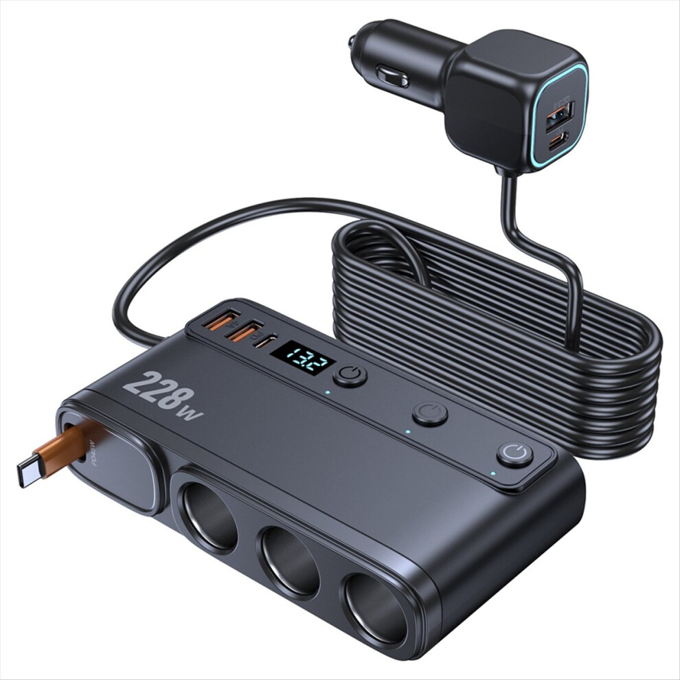 228W Car Charger Adapter 3-Socket Lighter 3-Ports Qc3.0 Usb With Stret 4853841183625