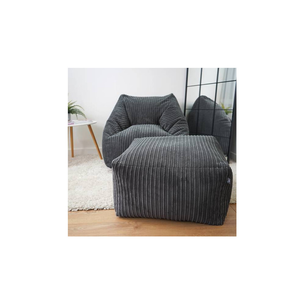 Rucomfy Beanbags (Slate Grey) Rucomfy Indoor Large Ottoman Pouffe - Jumbo Cord Bean Bag Footstool