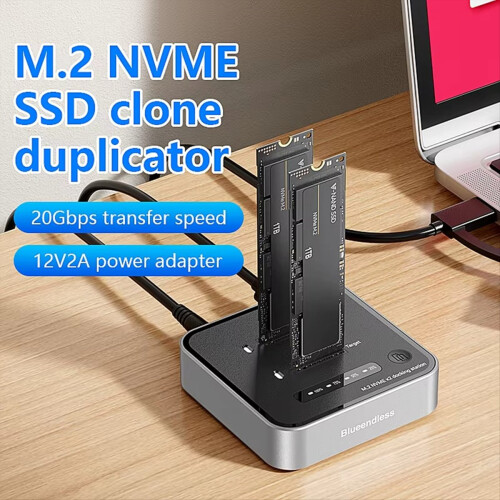 Dual-Bay M.2 NVME SSD Clone NVMe Reader 20Gbps USB3.2 Type-C Offline D 2