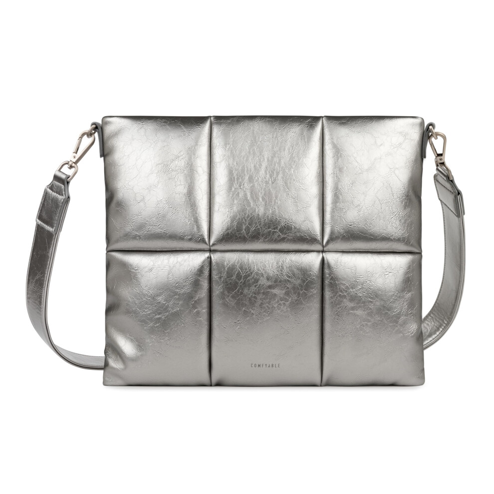Puffy Laptop Sleeve With Crossbody Strap For 1314 Inch Laptop Pu Leather Silver 9119770474148