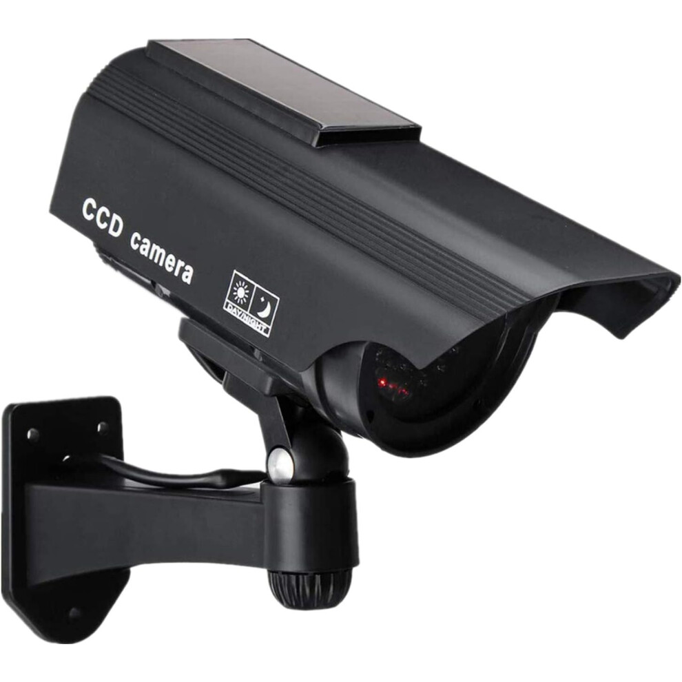 (1 Black) Solar Powered Fake Security Camera, Bullet Dummy Surveillance System With Realistic Red Flashing Lights And Warning Sticker 749655514141