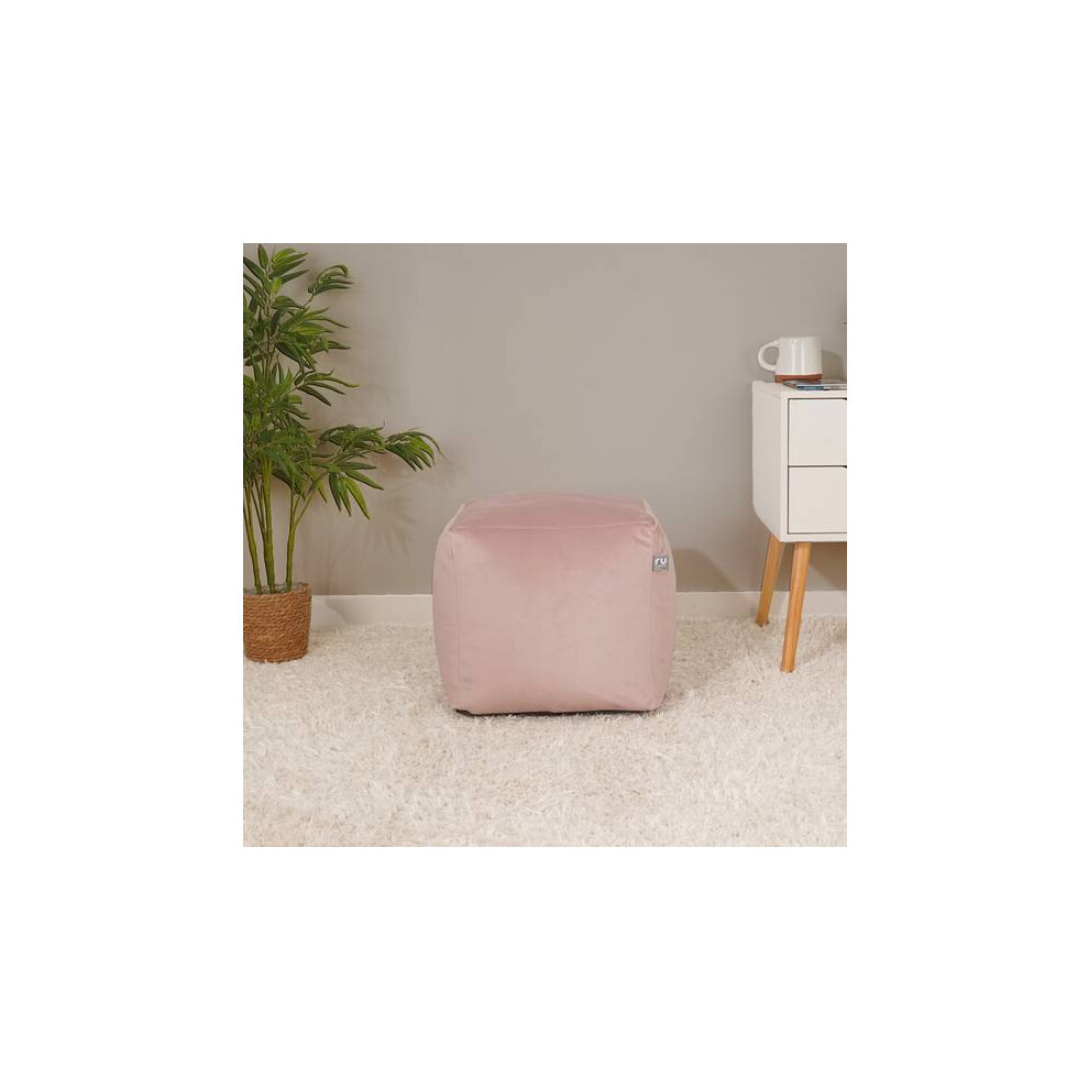 Rucomfy Beanbags (Pink) Rucomfy Velvet Cube Bean Bag Pouffe - Soft Stylish Footstool