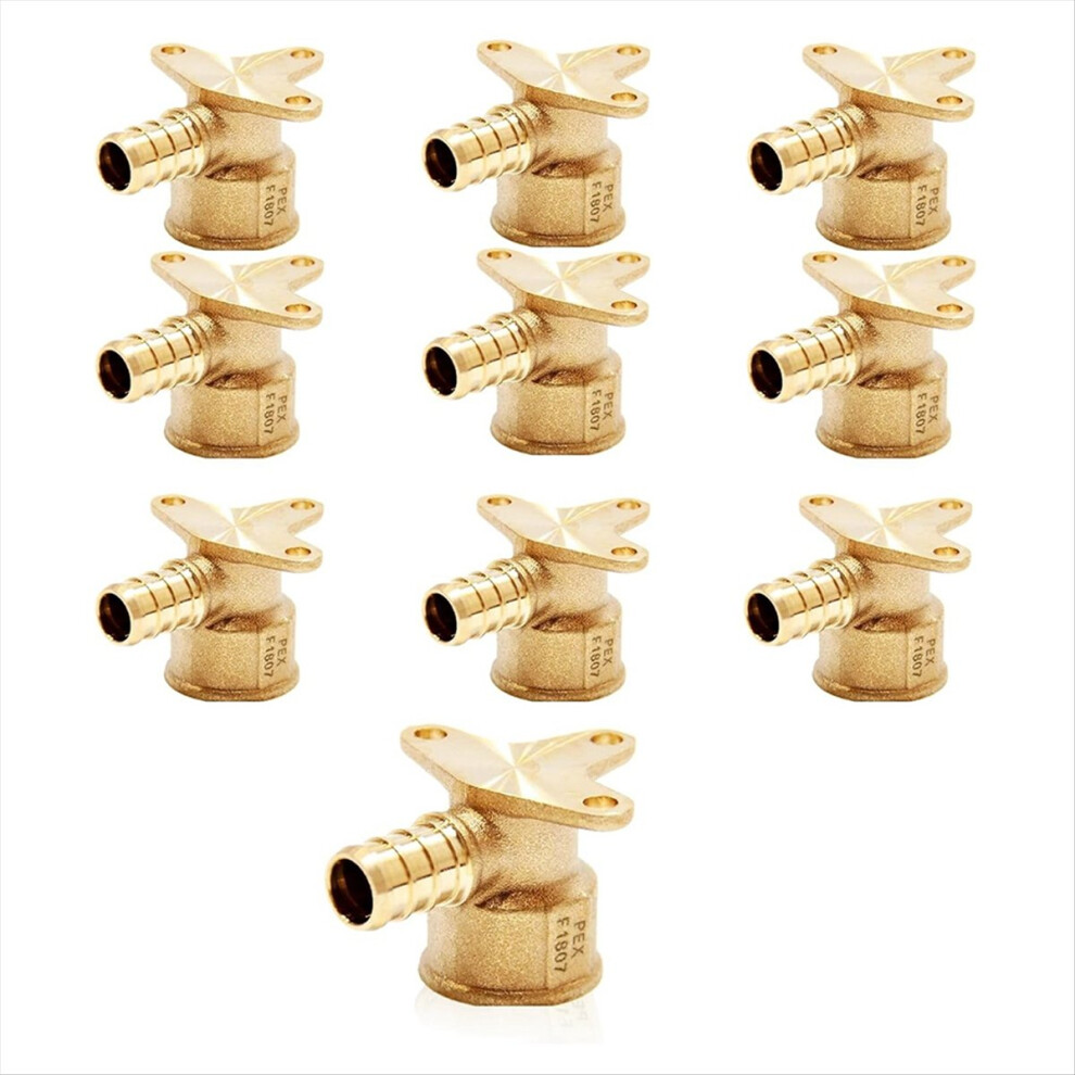 10Pcs Pex Fittings,Pex 1/2In X 1/2In Female Threaded Npt Drop Ear Elbow Adapter,Brass Crimp For Pex Tubing Pipe Plumbing 4851755684856