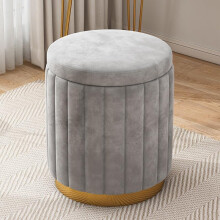 Modern Round Storage Ottoman with Metal Legs Stylish Footstool for Bedroom Living Room, Available in Yellow Gray