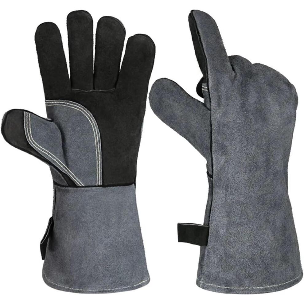 Welding Gloves Heat Resistant Leather Work Mitts For Bbq Grill Baking Oven Forging 9323874680491