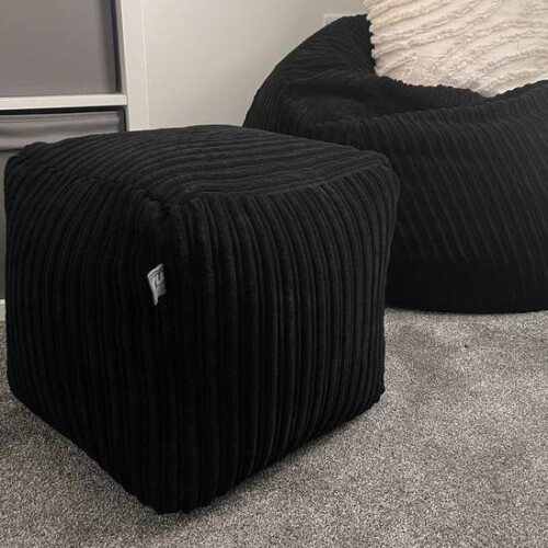 (Black) rucomfy Indoor Jumbo Cord Bean Bag Footstool - Cube Pouffe