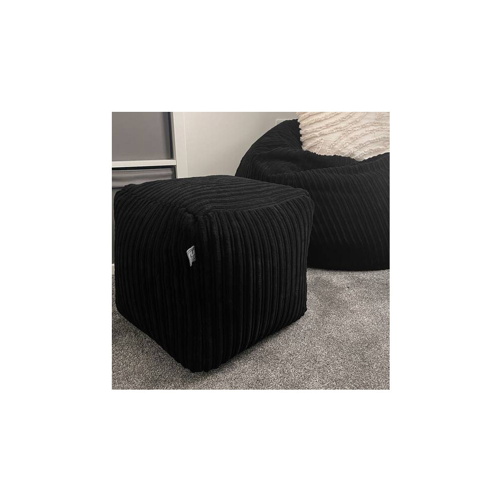 Rucomfy Beanbags (Black) Rucomfy Indoor Jumbo Cord Bean Bag Footstool - Cube Pouffe Black
