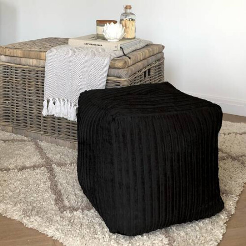 (Black) rucomfy Indoor Jumbo Cord Bean Bag Footstool - Cube Pouffe 2
