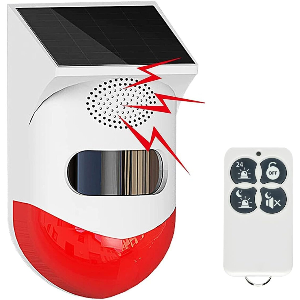 Solar Strobe Alarm Light With Motion Sensor Siren Outdoor Alarm Siren With Remote Controller 120Db Sound Security Siren Light 749655514202