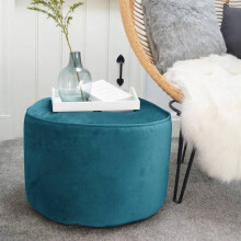 (Teal) rucomfy Velvet Pouffe - Indoor Bean Bag Footstool