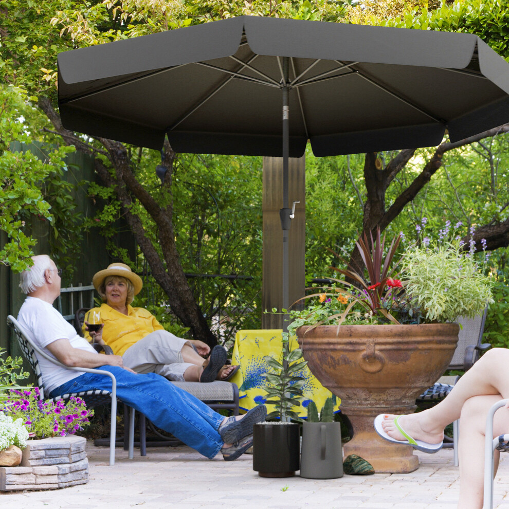 Outsunny 2.7M Patio Umbrella Garden Parasol With Crank, Ruffles, 8 Ribs, Black