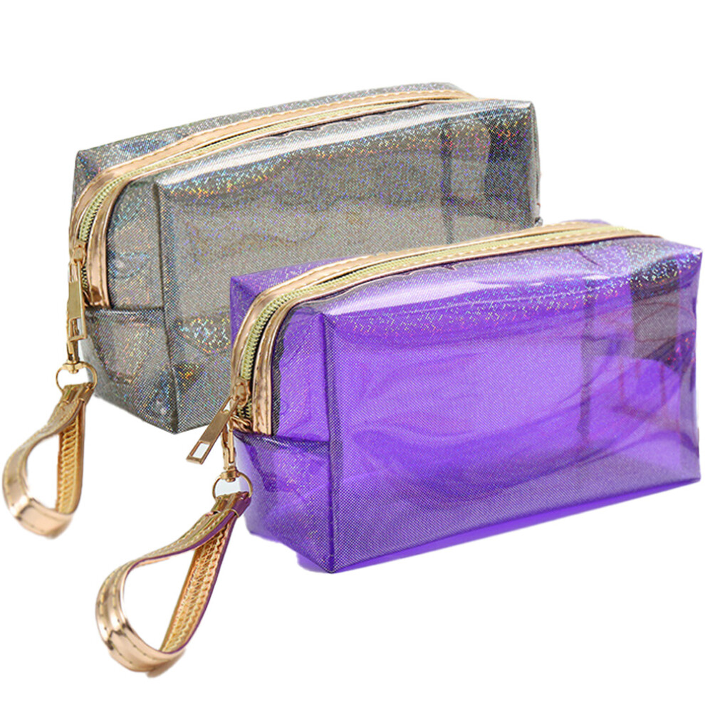 Light Holographic Makeup Bag, Multipurpose Cosmetic Bag With Detachable Hand Strap, Transparent Design For Clear Visibility Of Contents, Waterproof Toiletri