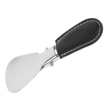 Long Handle Stainless Steel Shoe Horn 2 in 1 Foldable Boot Lifter with PU Cover for Travel