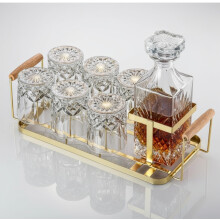 Whiskey Decanter Set with 800ml Glass Decanter, 6 Glasses, Metal Tray and Elegant Wooden Gift Box