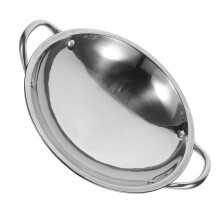 Stainless Steel Round Bottom Wok Pan for Chinese Hot Pot Cooking, Easy Clean, Heat Resistant 23x22x5cm