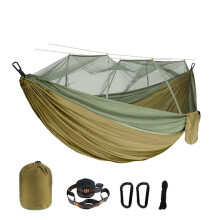 Camping Hammocks Double Mosquito Net Hammock, 300 x 200 cm, Oversize, Outdoor Hammock, Umbrella Fabric, Nylon, Camping (Army Green)