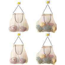 Conjunto de 4 Sacolas de Rede Reutilizáveis, Resistentes à Tensão, Duráveis e Laváveis, Multiuso para Frutas, Verduras ou como Organizador de