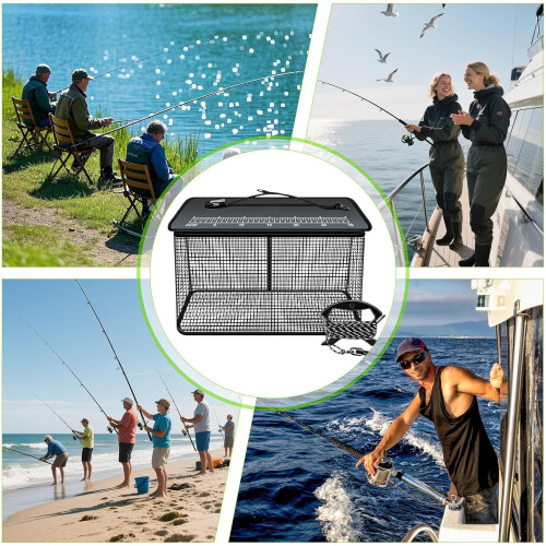 Angelkorb, 47L fish holder basket, foldable drop container with antislip rope 2