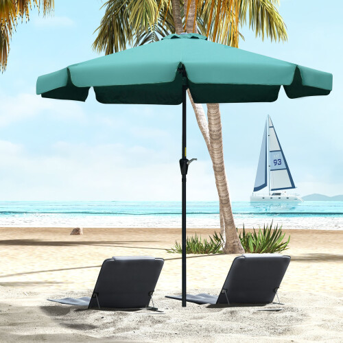 Outsunny 2.7m Patio Umbrella Garden Parasol with Crank, Ruffles, 8 Ribs, Green