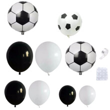 Kit arc de baloane fotbal 94PCS, decorațiuni baloane alb-negru de 5, 10, 12, 18 inch, baloane folie fotbal pentru băieți, ghirlandă arc de