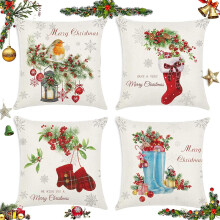 Vintage hørpudebetræk, udendørs julepuder til vintage klassisk vinterferieindretning, hørpudebetræk med skjult lynlåsdesign