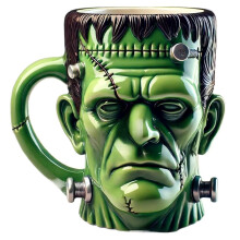 Coffee Mug with Bolts and Stitches, Gothic Halloween Character Cup for Hot Drinks
