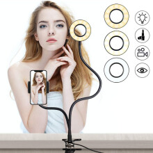 Anello luminoso da tavolo per selfie, con braccio flessibile a collo d'oca e rotazione a 360 gradi tramite USB, ideale per videochiamate, lampade da