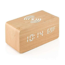 Wooden Digital Alarm Clock With Wireless Charging,adjustable Brightness Dimmer And Alarm Volume(bamboo)