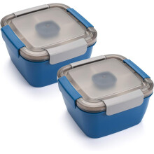 Herbruikbare saladekom, lunchbox met 3 hoofdvakken en 4 uitneembare compartimenten, grote inhoud van 1,5 liter voor keuken, kantoor, reizen en school.