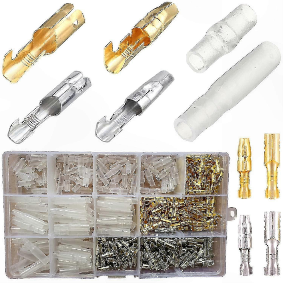 3.9Mm Brass Bullet Connectors Kit - 400Pcs Male & Female Terminals With Insulating Sleeves For Motorcycle Electrical Wiring Projects 9408048844531